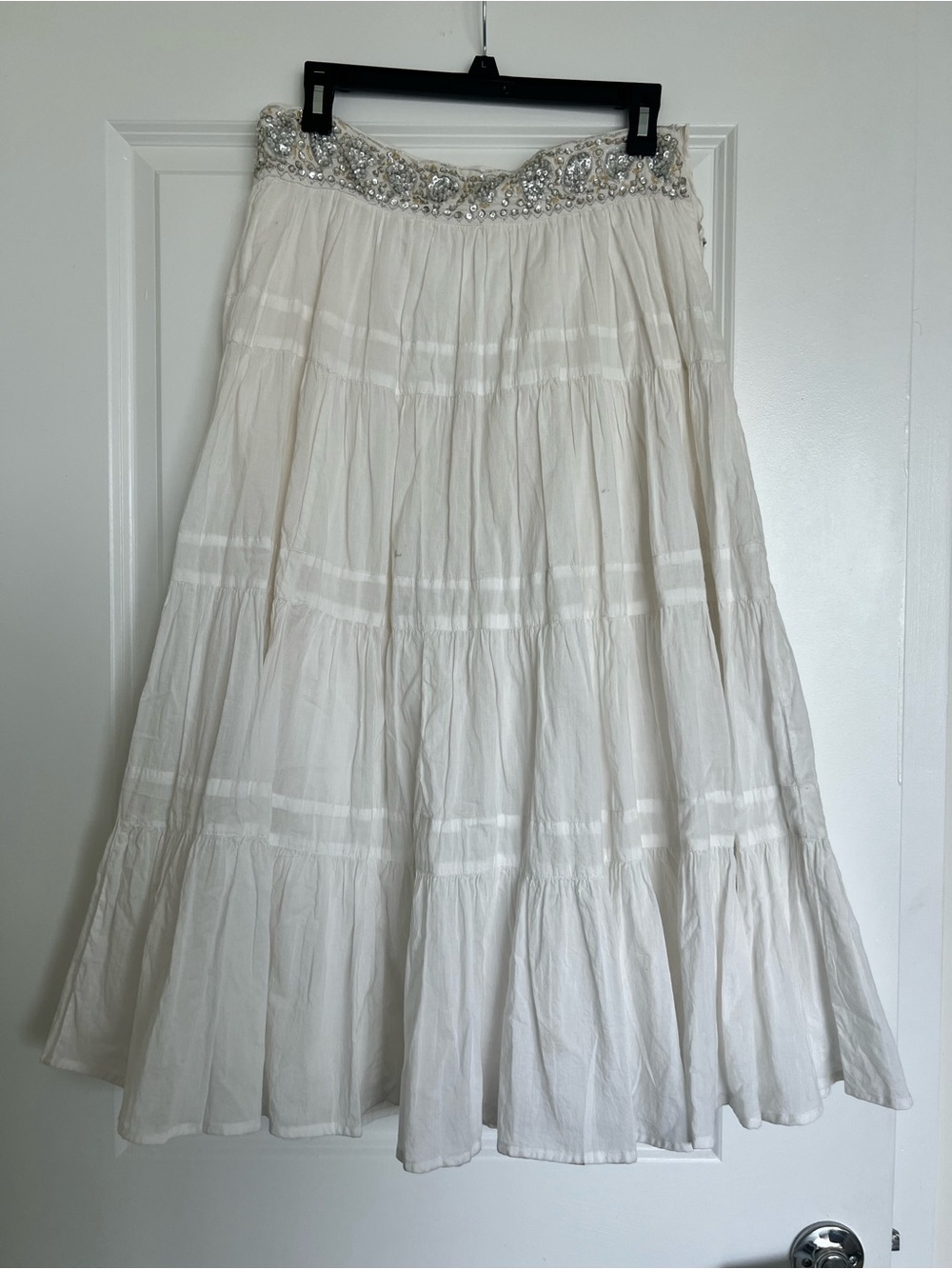 BCBGMaxAzria White Embellished Waist A-Line Maxi Skirt early 2000s